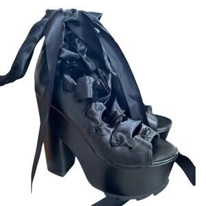 YRU Dolls Kill Ballet Bae Black Lace Up Gladiator Platform Heels Whimsygoth Punk